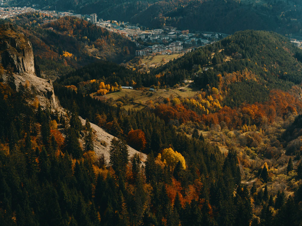 The town of Smolyan set in the forested Rhodope Mountains