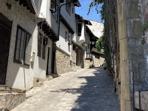 Narrow historic street in Veliko Tarnovo, Bulgaria